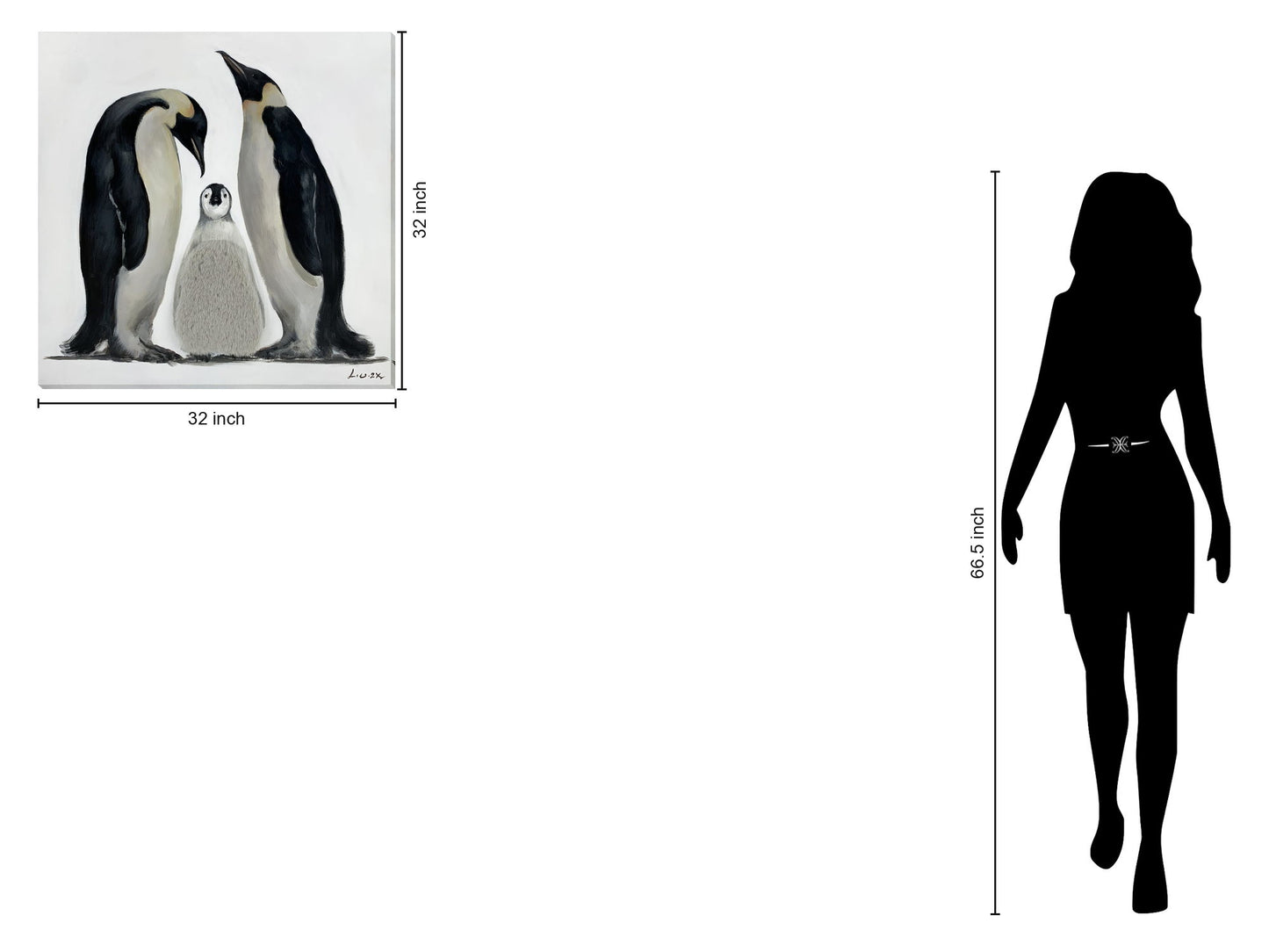 Penguin Family Hand-Embellished Wrapped Canvas With Fabric - Black / Ivory