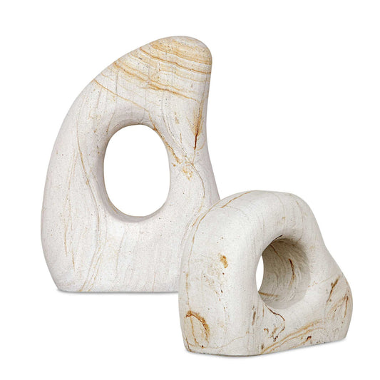 Stone Flow - Outdoor Sculptures (Set of 2) - Brown / White