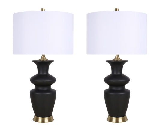 "Elegance Radiance" Ceramic Table Lamp (Set of 2) - Black / Soft Gold