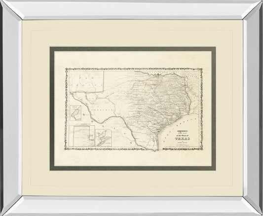 New Map Of The State Of Texas By Johnson And Wank - Mirror Framed Print Wall Art - Beige