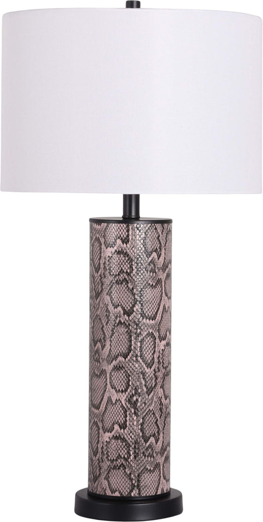 "Serpent Elegance" Faux Leather Table Lamp With Metal Base (Set of 2) - Snake Skin / Asb