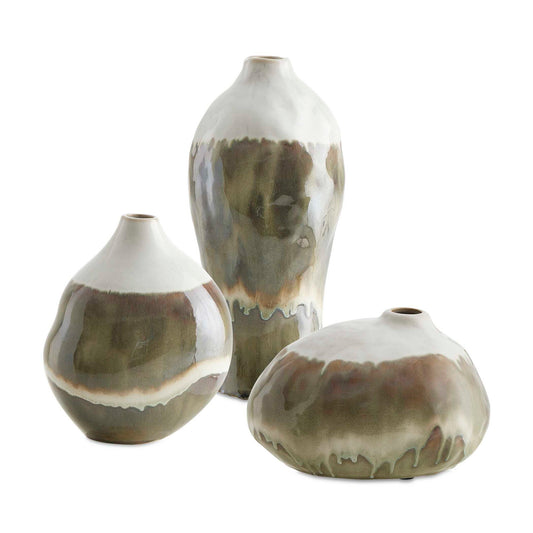Earthflow - Glazed Outdoor Vases (Set of 3) - Brown / Green / White