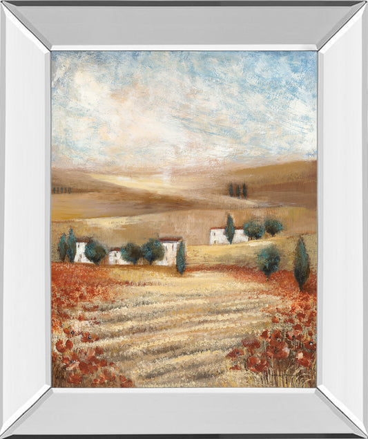 Mirrored Frame Hilltown Landscape I By Rosie Abrahams - Light Brown
