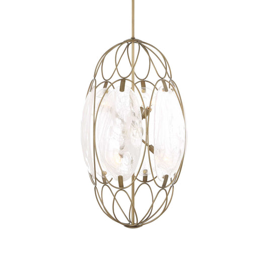 Valencia - 6 Light Glass Panel Pendant - Gold / White