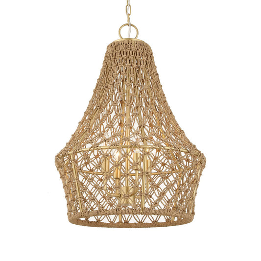 Macrame - 4 Light Rope Pendant - Light Brown