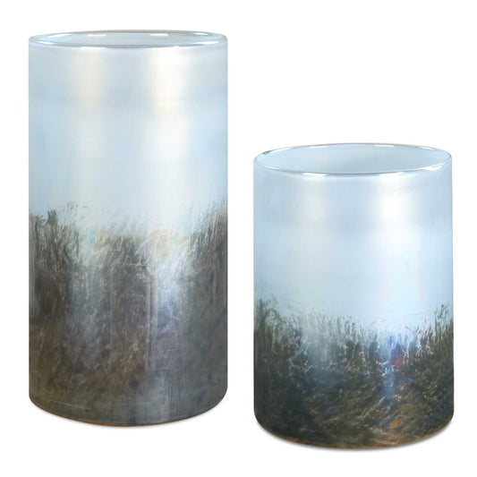 Midnight - Mist Cylindrical Vases (Set of 2) - Blue / Gray