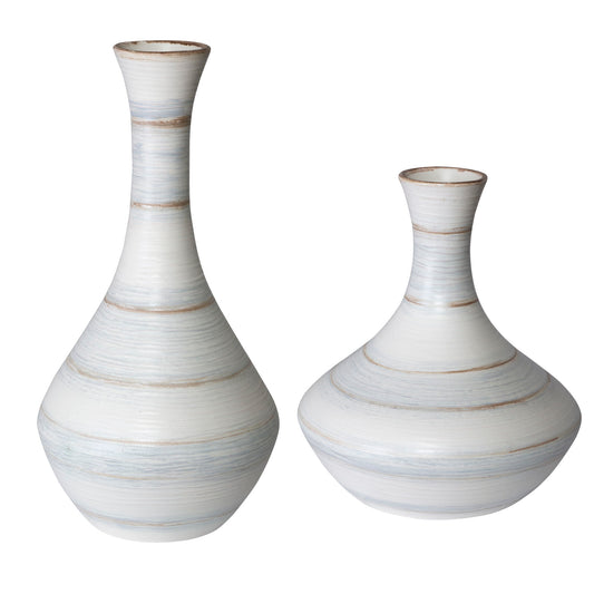 Potter - Fluted Striped Vases (Set of 2) - Light Blue
