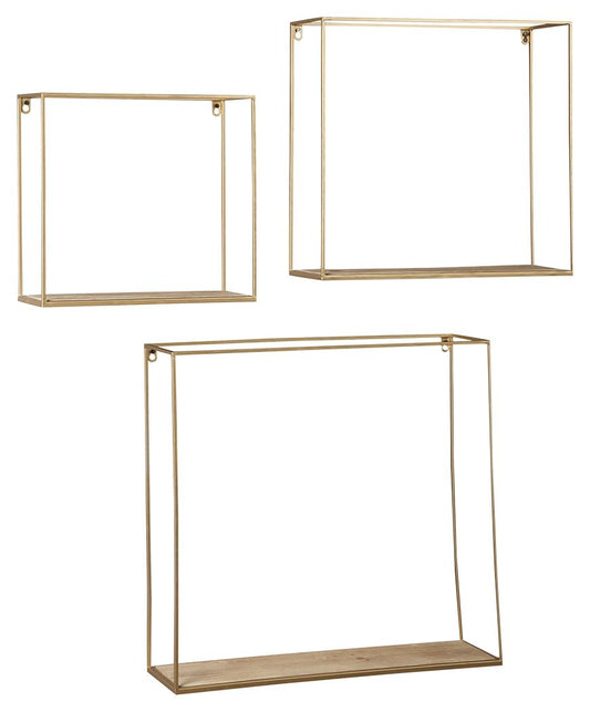 Efharis - Wall Shelf Set (Set of 3) - Natural / Gold Finish
