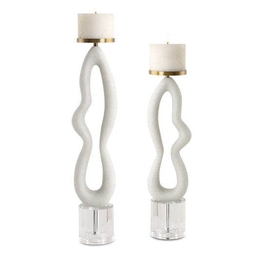 Feamelo - Ivory Stone Candleholders (Set of 2)