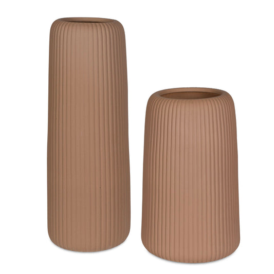 Ridge - Vases (Set of 2) - Light Brown