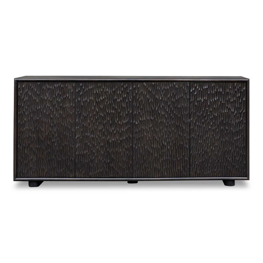 Stevenson - Chiseled 4 Door Cabinet - Black / Brown / Woodtone