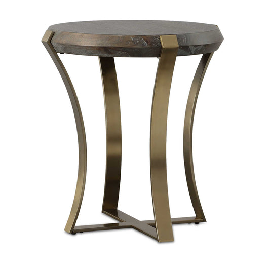 Unite - Brass Leg Wood Side Table - Dark Brown