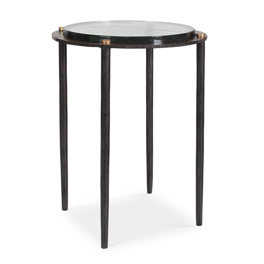 Kennington - Round Glass Accent Table - Black / Brass / Bronze