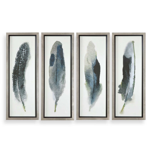 Feathered Beauty - Prints (Set of 4) - Pearl Silver