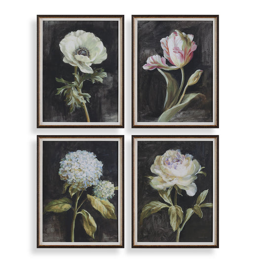 Florals On Black - Framed Prints (Set of 4) - Black