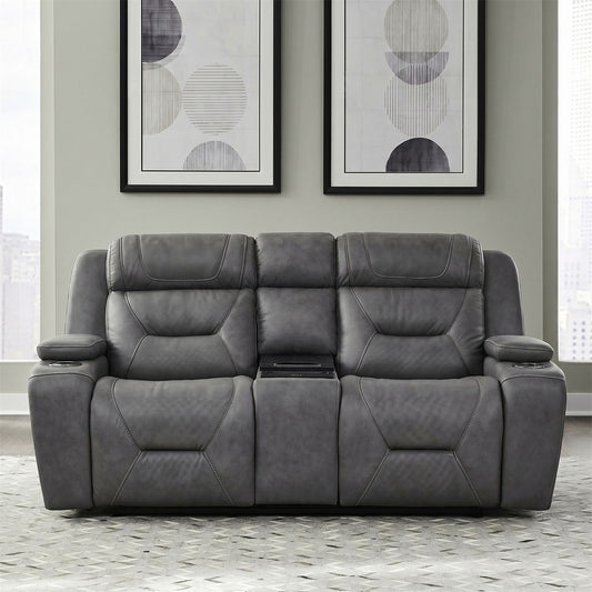 Chapman - Leather Loveseat With Cooling Console P2 & ZG - Aline Blue Gray