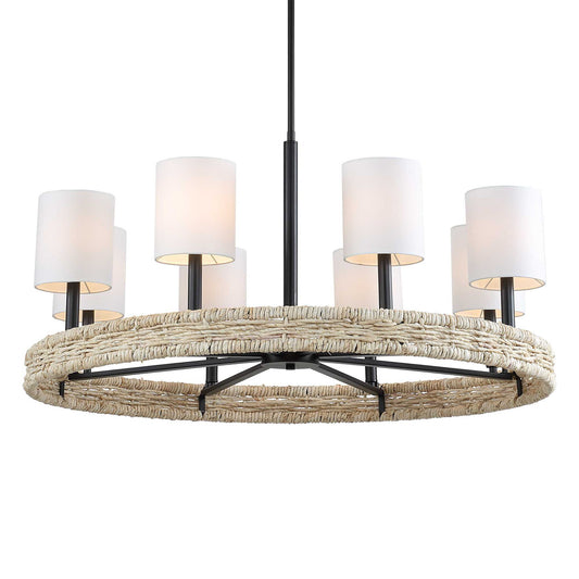Faiyam - 8 Light Rattan Chandelier - Black