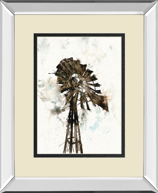 Watercolor Windmill By Ladder - Mirror Framed Print Wall Art - Beige