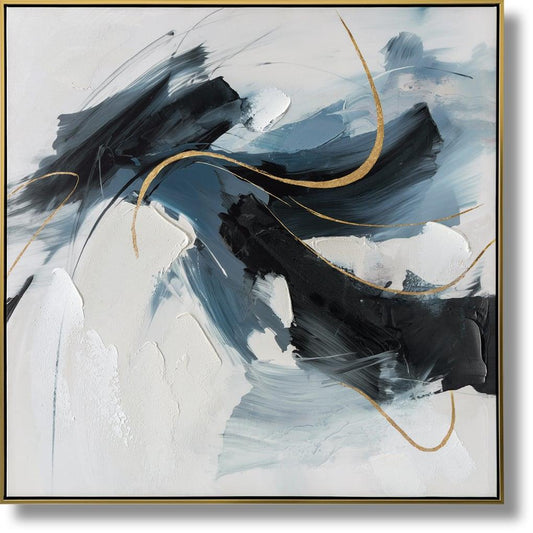 Midnight Drift - 33" x 33" Framed Wall Art - Black / Blue
