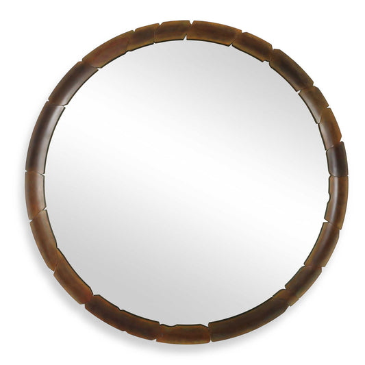 Auger - Amber Glass Round Mirror - Bronze