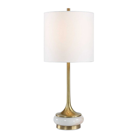 Molena - Brass & Pearly Stone Table Lamp - Brass,Gold,White