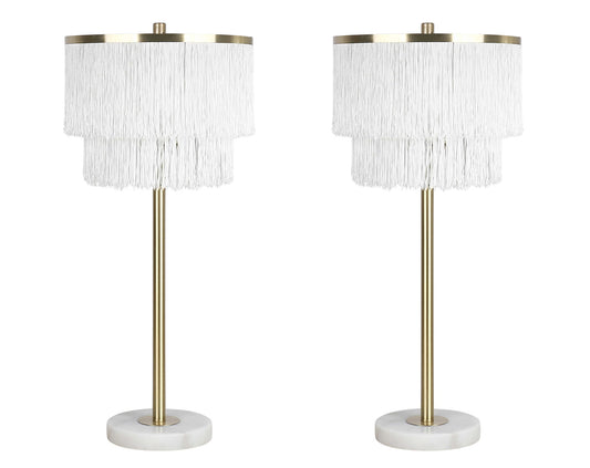 "Tassel Elegance II" Metal Table Lamp (Set of 2) - Soft Gold / White