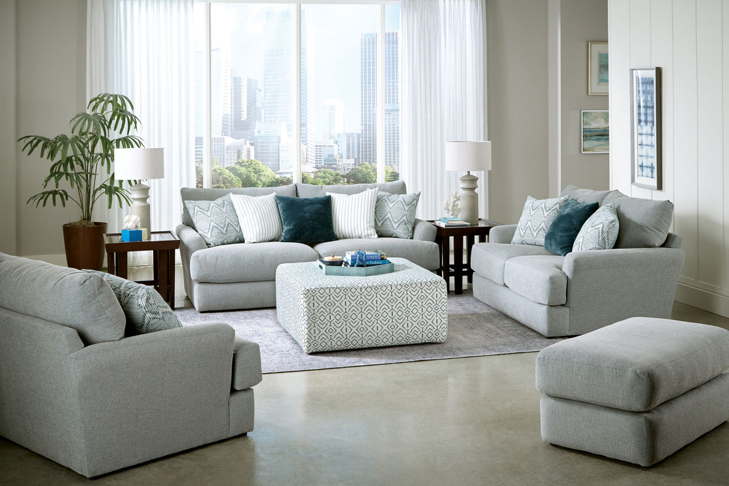 Howell - Cocktail Ottoman - Aqua