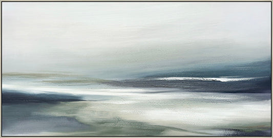 "Serene Horizon" Hand-Embellished Canvas In Frame - Blue / Gray