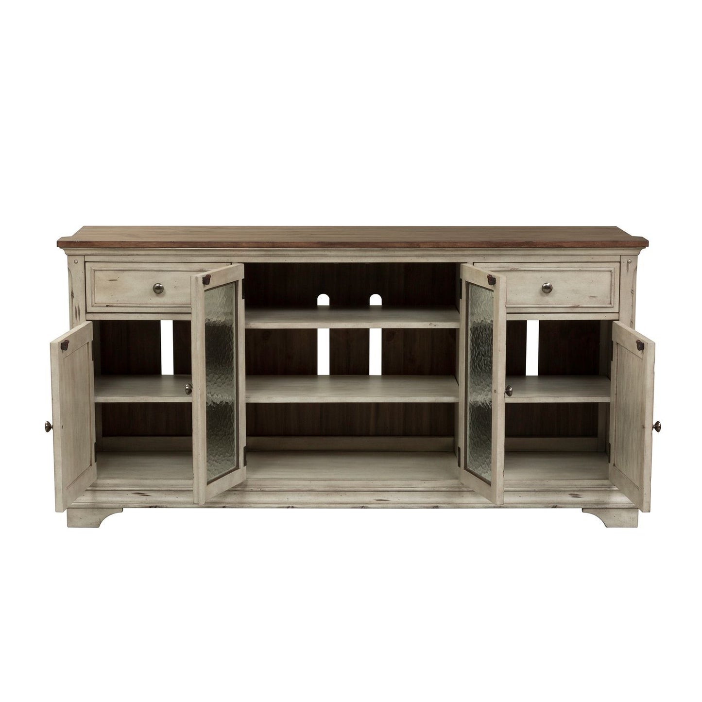 Morgan Creek - Entertainment TV Stand - Antique White / Wirebrushed Tobacco Accents