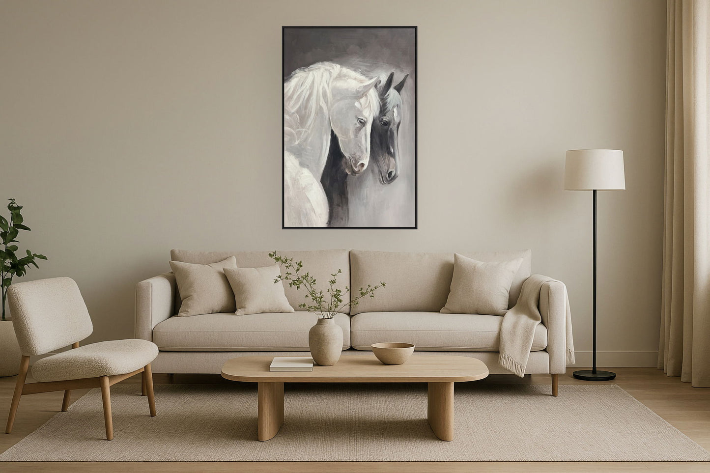 "Equine Serenity" Hand-Embellished Canvas In Frame - Gray / White / Black