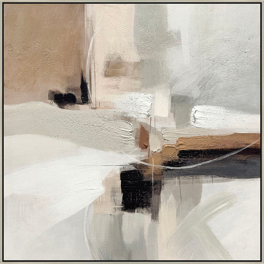 "Earthy Abstraction II" Hand-Embellished Canvas In Frame - Neutral / Beige / Black / White