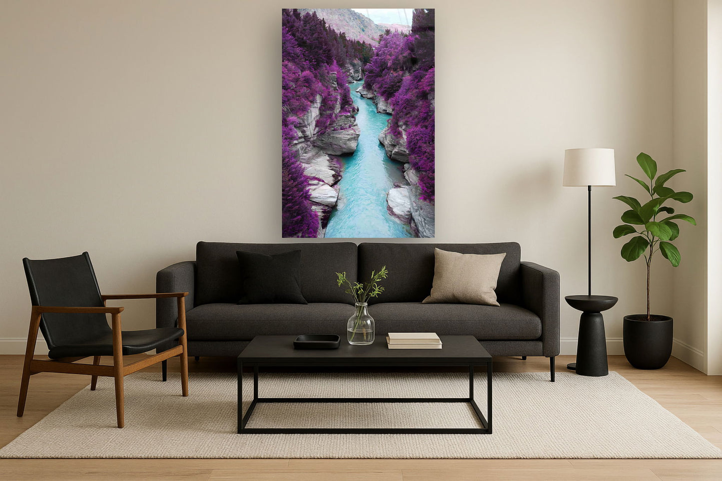 Floating Tempered Glass With Foil Between Mountains - Purple