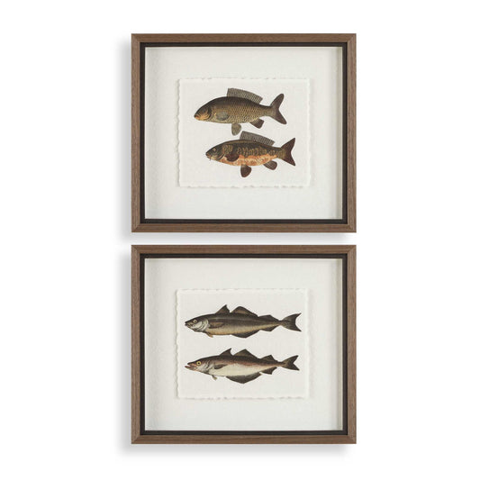 The Catch - Framed Fish Prints (Set of 2) - Black / Brown / Gray / Green / Orange / Woodtone