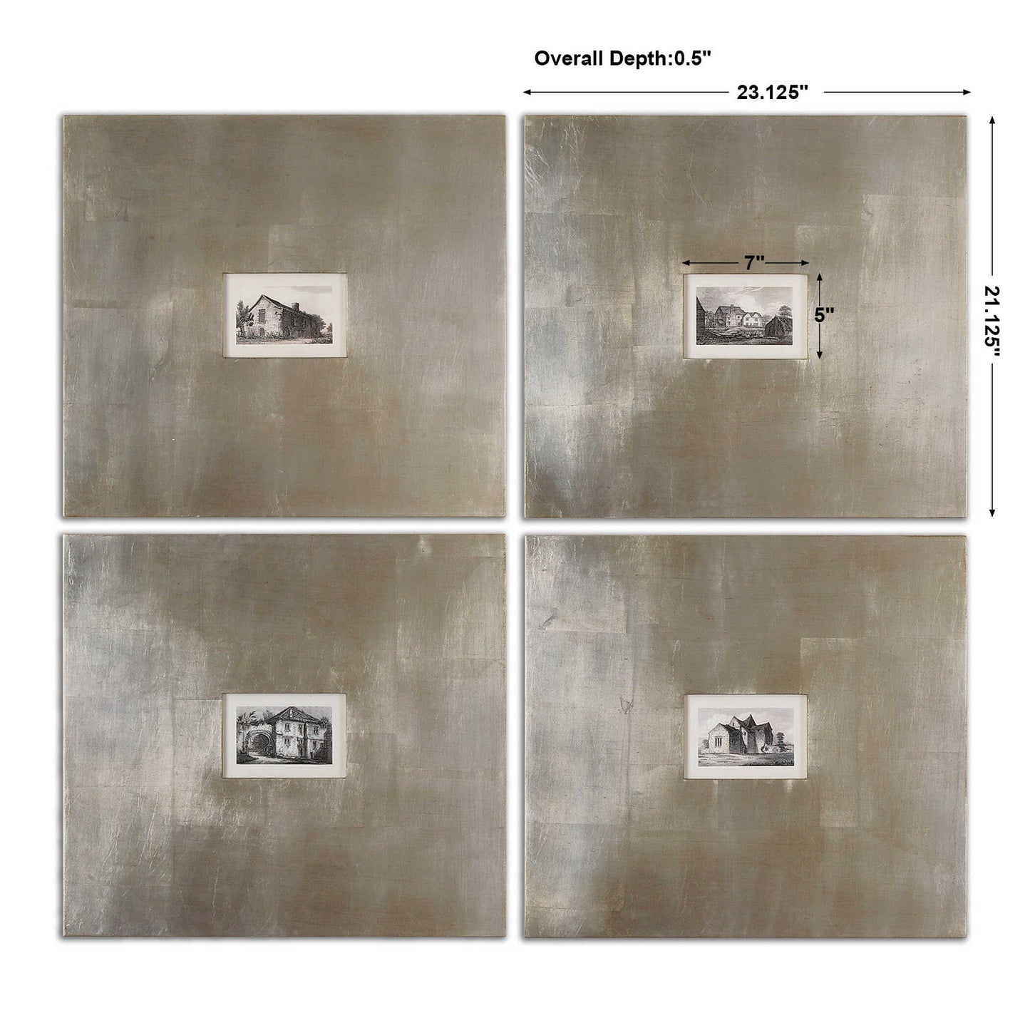 Historical Buildings - Framed Art (Set of 4) - Pearl Silver