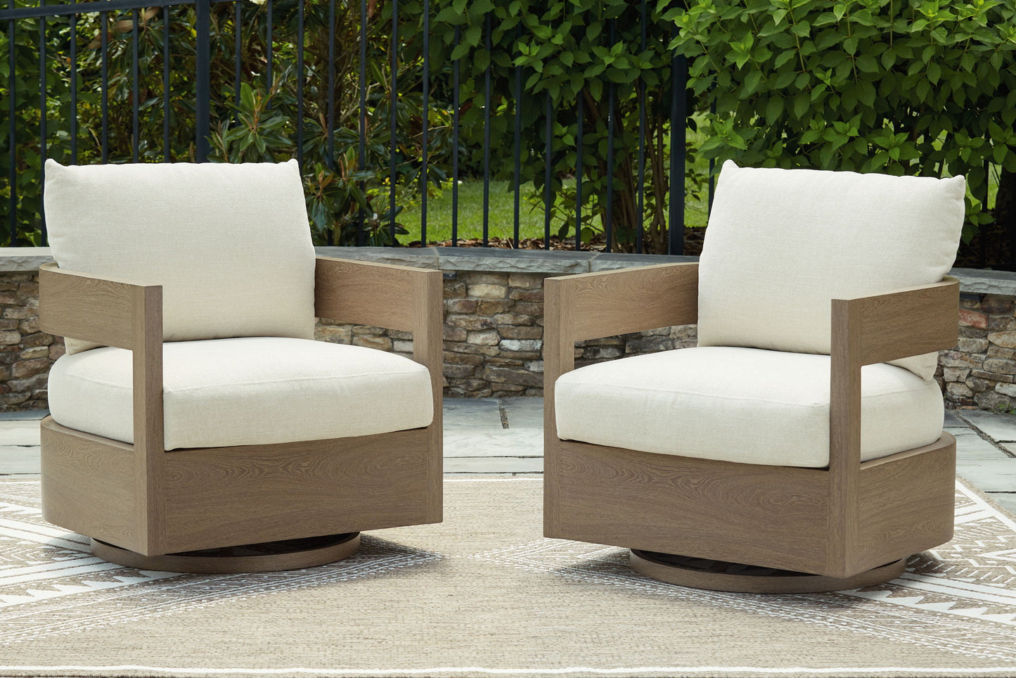 Serene Bay - Swivel Glider Chair With Cushion - Dark Brown / White