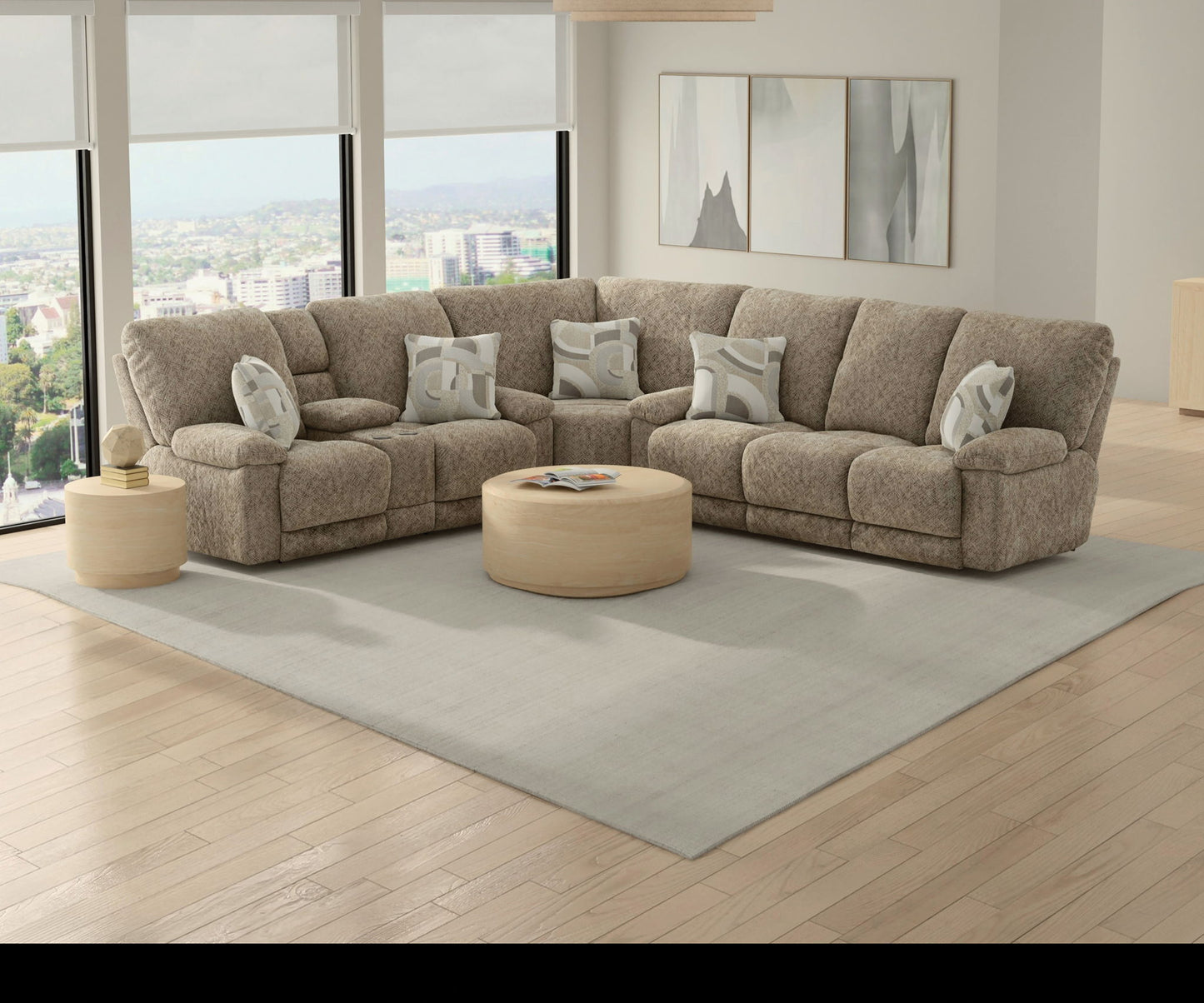 Beacon - Power Lay Flat Recliner With Storage Arm / Extended Ottoman - Mushroom