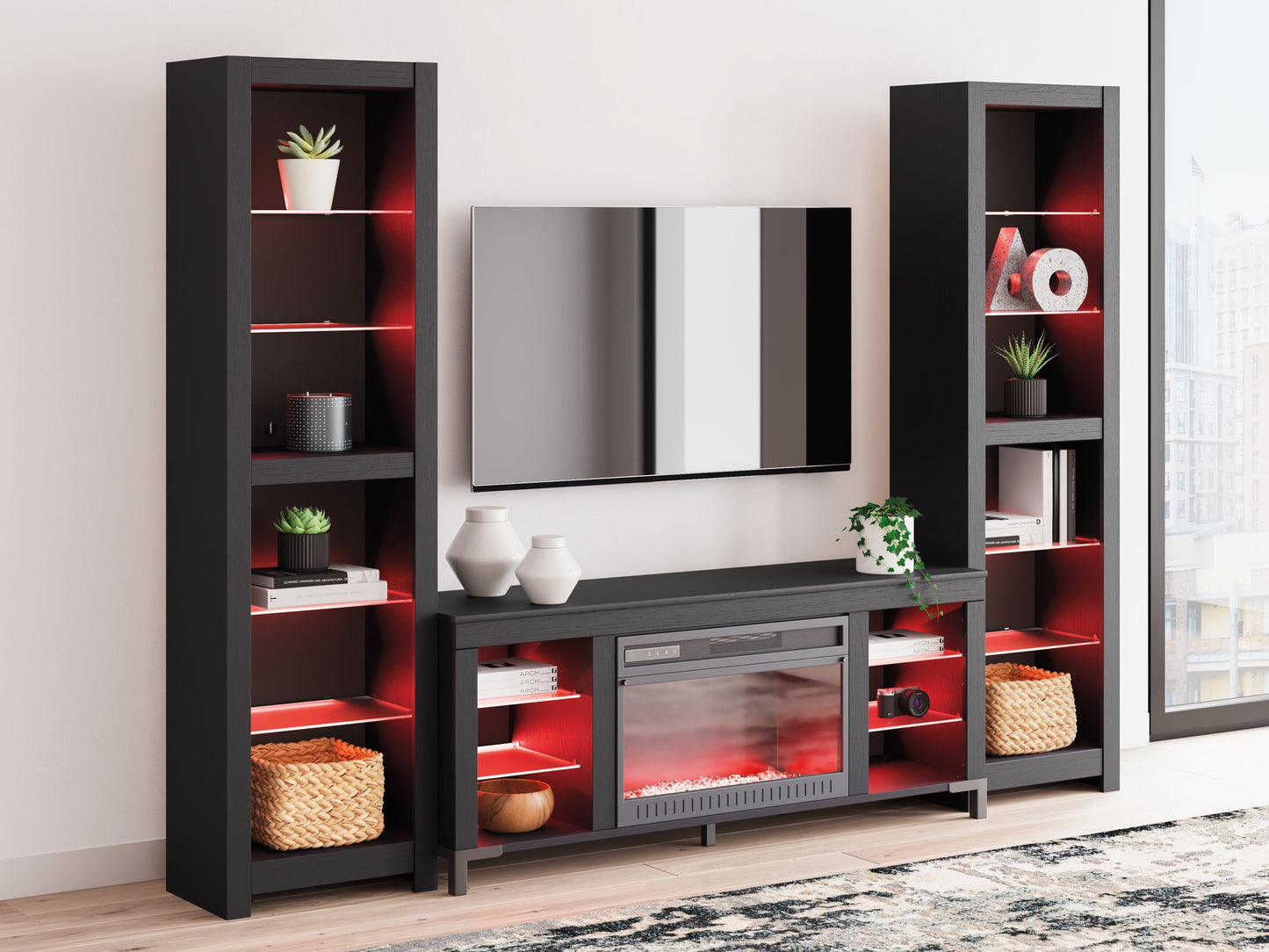 Cayberry - 3-Piece Entertainment Center With Electric Fireplace - Black