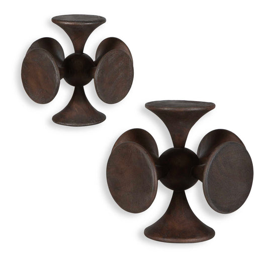 Balanced Harmony - Wooden Sculptures (Set of 2) - Dark Brown