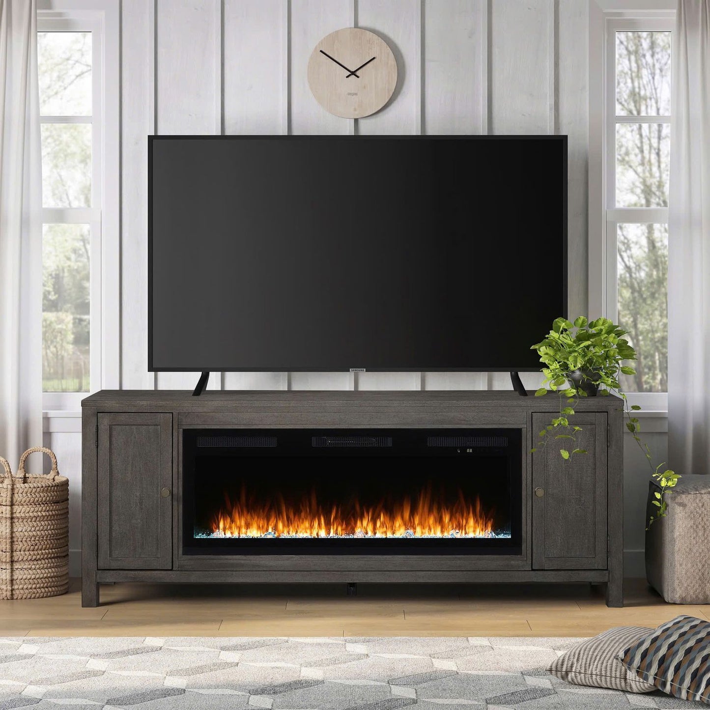 Fireplace TV Consoles - 406 78" Console With Fire FTS - Brown