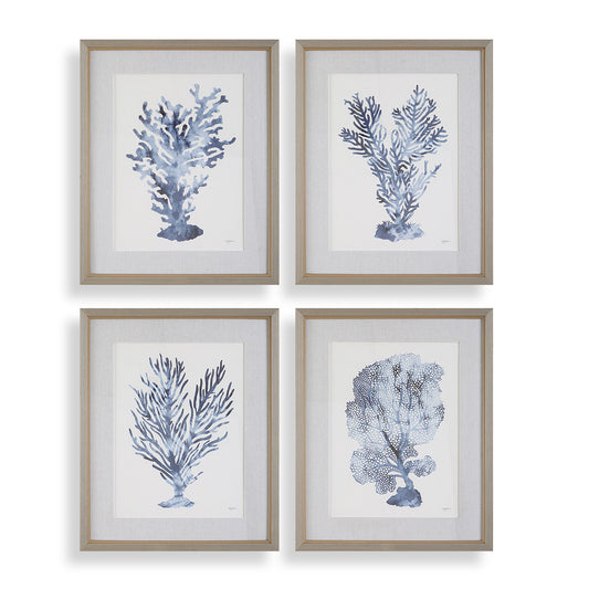 Shibori Coral - Framed Prints (Set of 4) - Light Gray