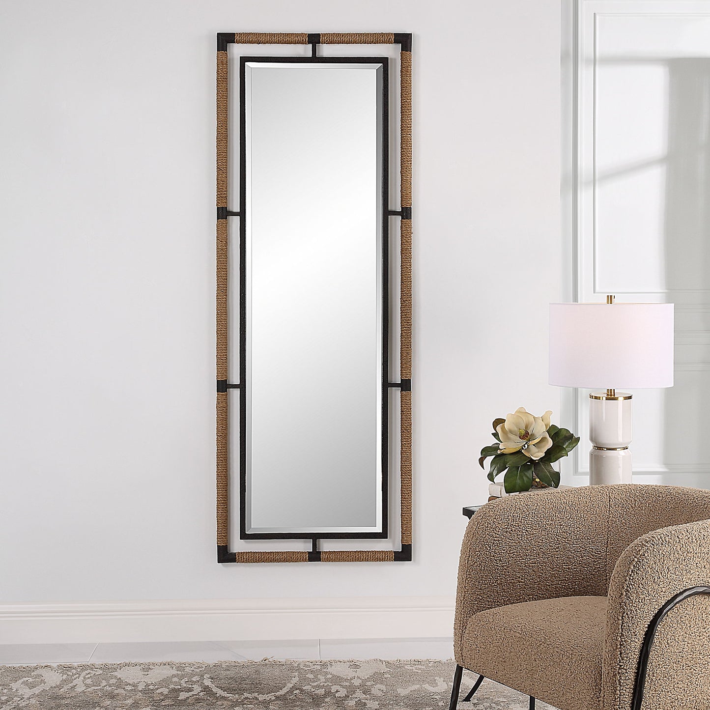 Melville - Iron & Rope Tall Mirror - Light Brown