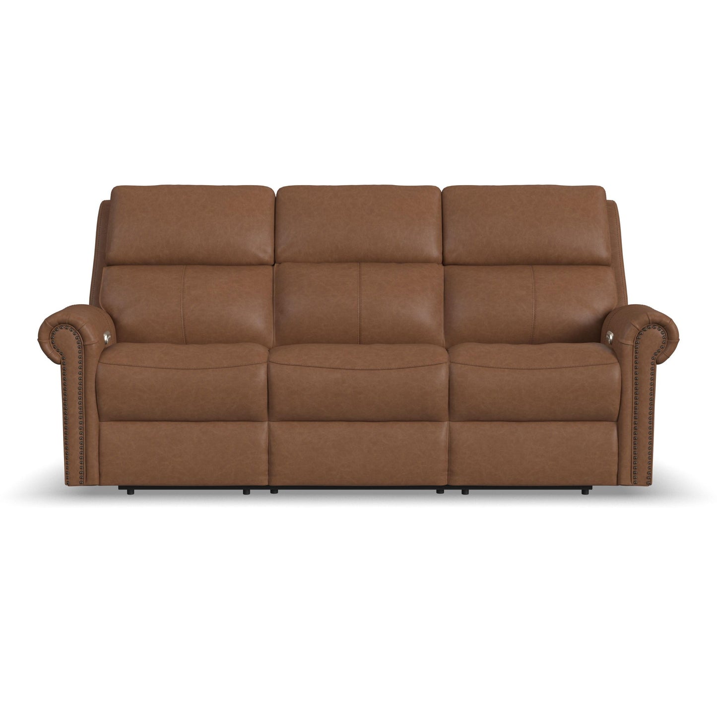 Bernard - Power Reclining Sofa With Console, Power Headrests & Lumbar, Nailhead Trim
