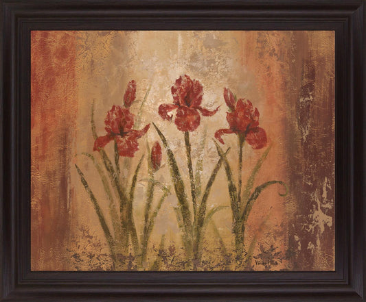 Rustic Crimson Irises - 28" x 34" Framed Wall Art