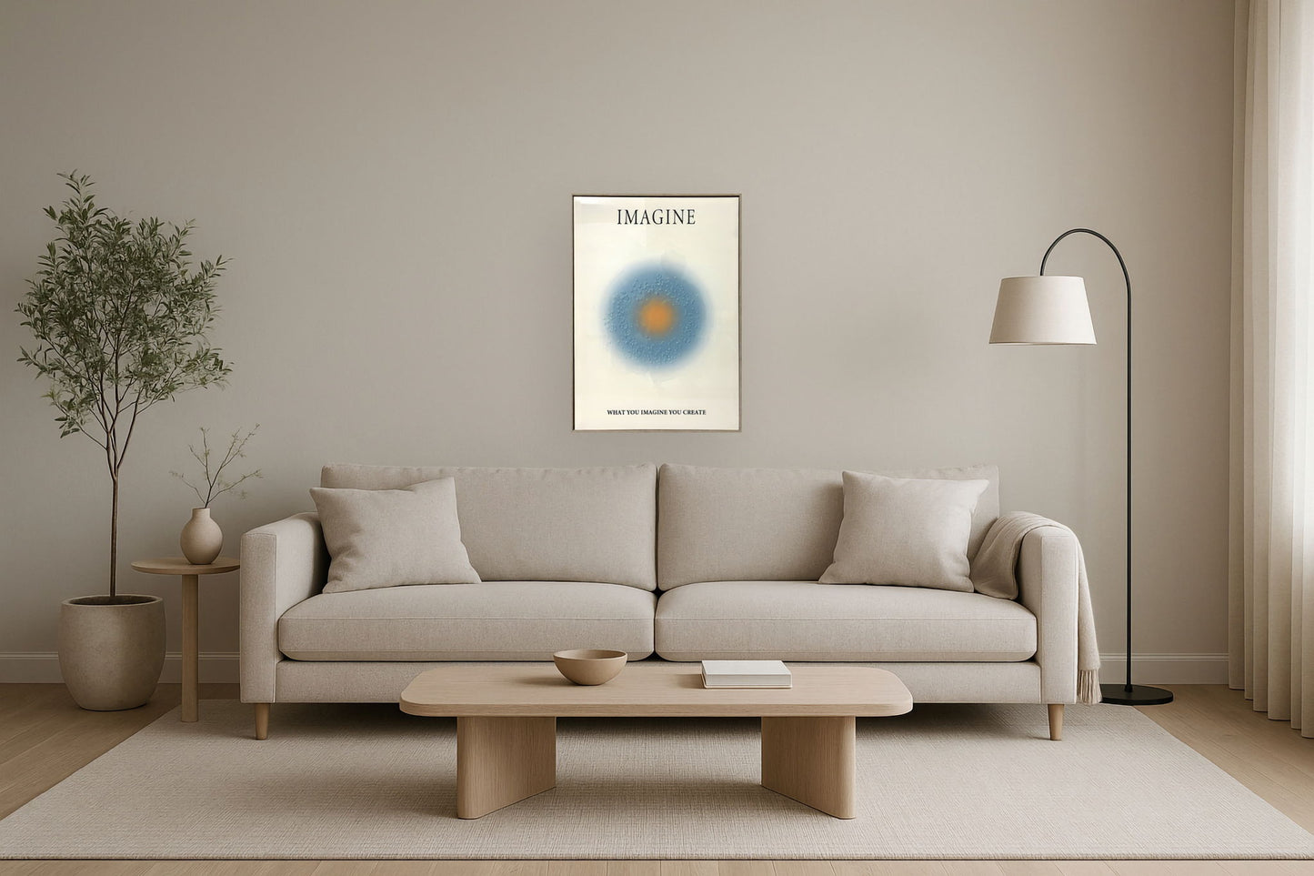 "Radiant Imagine" Hand-Embellished Canvas In Frame - Blue / Orange