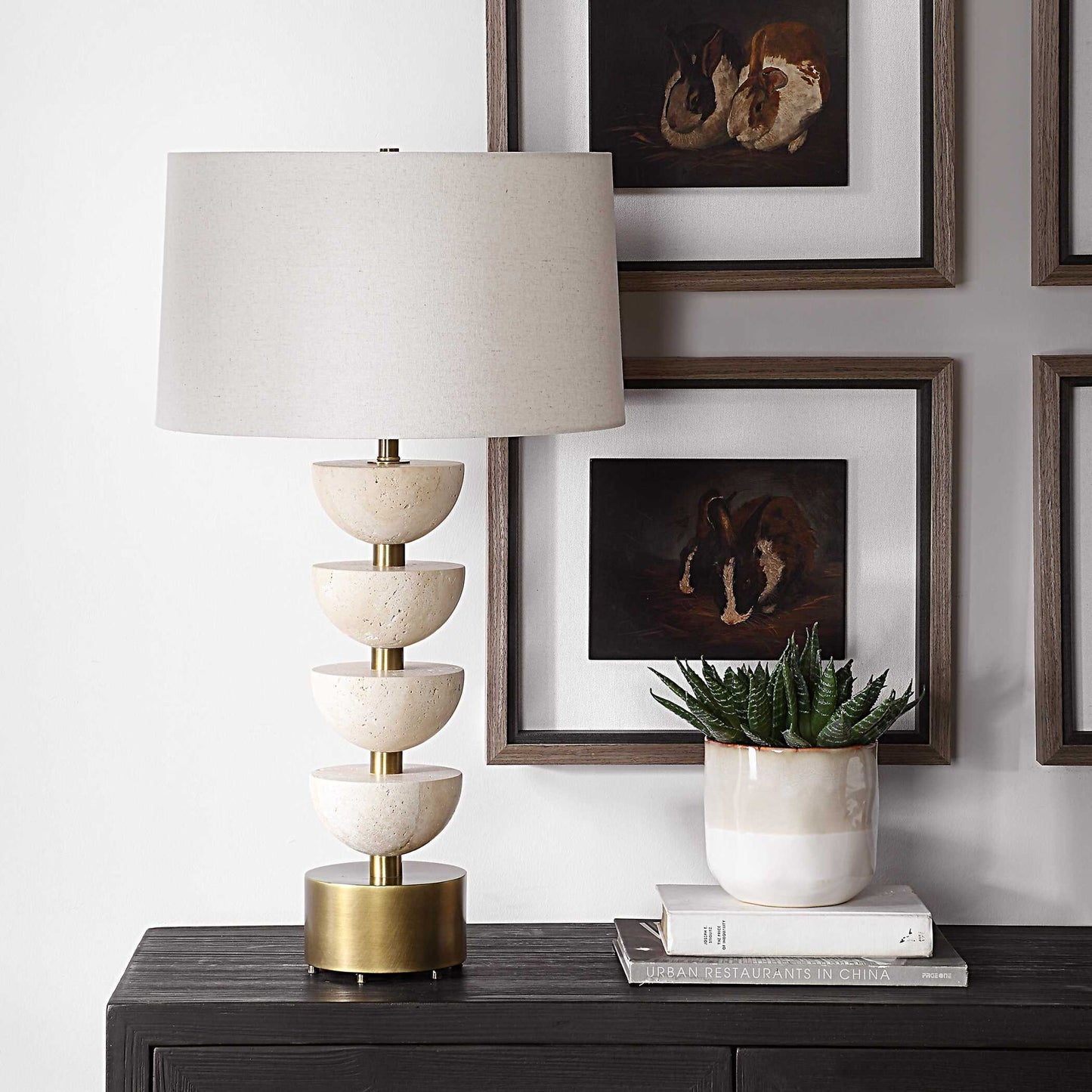 Hemisphere - Travertine Table Lamp - Beige
