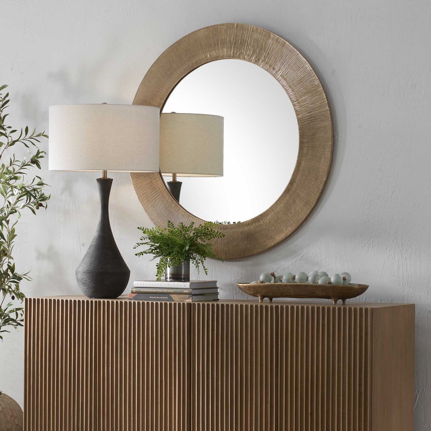 Tano - Round Mirror - Antique Brass