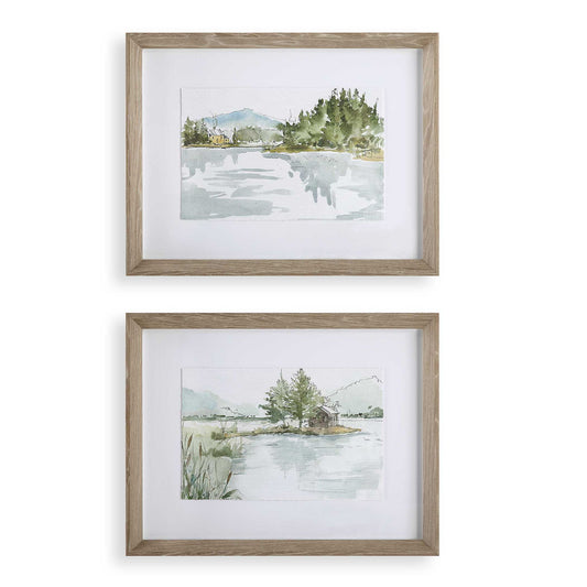 Serene - Lake Framed Prints (Set of 2) - Brown