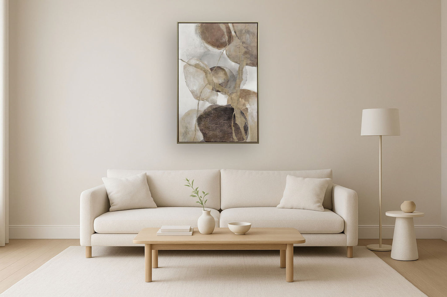 "Ethereal Whispers II" Hand-Embellished Canvas In Frame - Beige / Brown / Gold