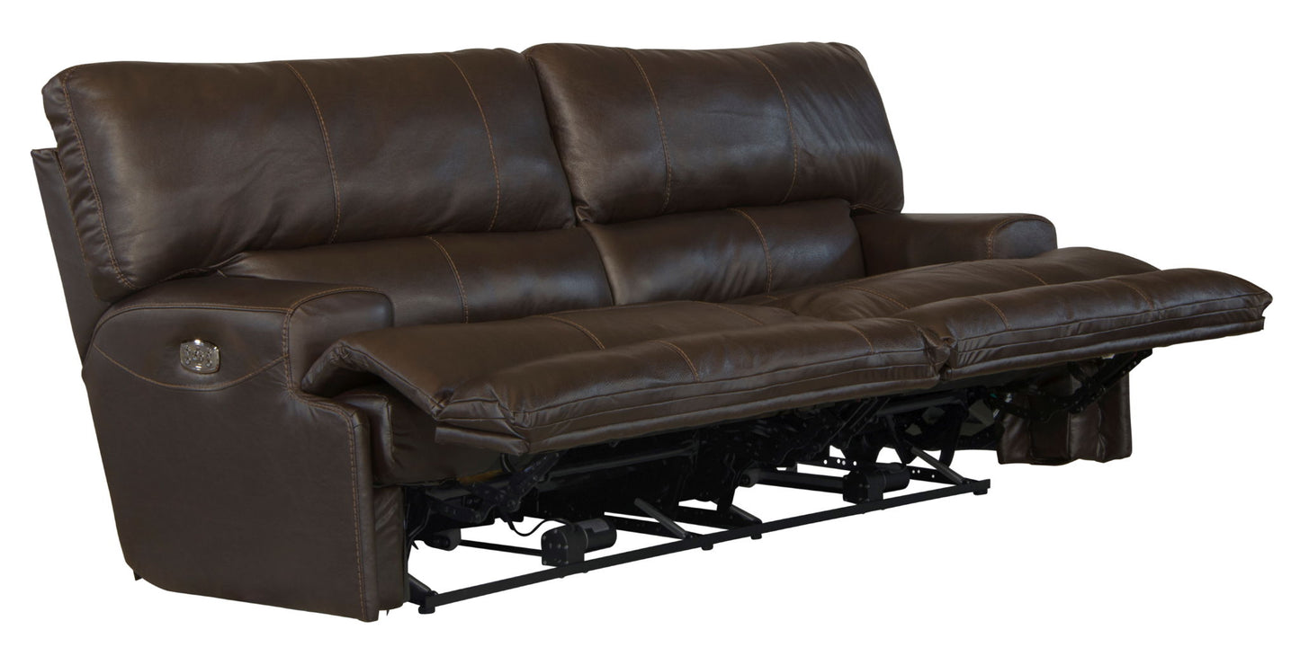 Wembley - Italian Leather Match Power Lay Flat Reclining Sofa With Power Adjustable Headrest & Lumbar - Chocolate