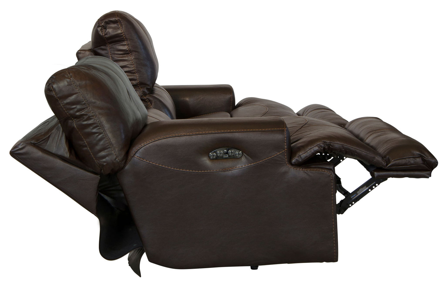 Wembley - Italian Leather Match Power Lay Flat Reclining Sofa With Power Adjustable Headrest - Chocolate